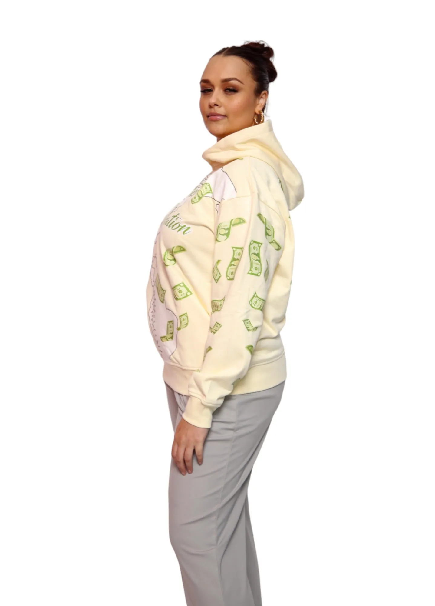 ‘Hoodie Nation’ Rhinestone Affirmation Hoodie - Sand