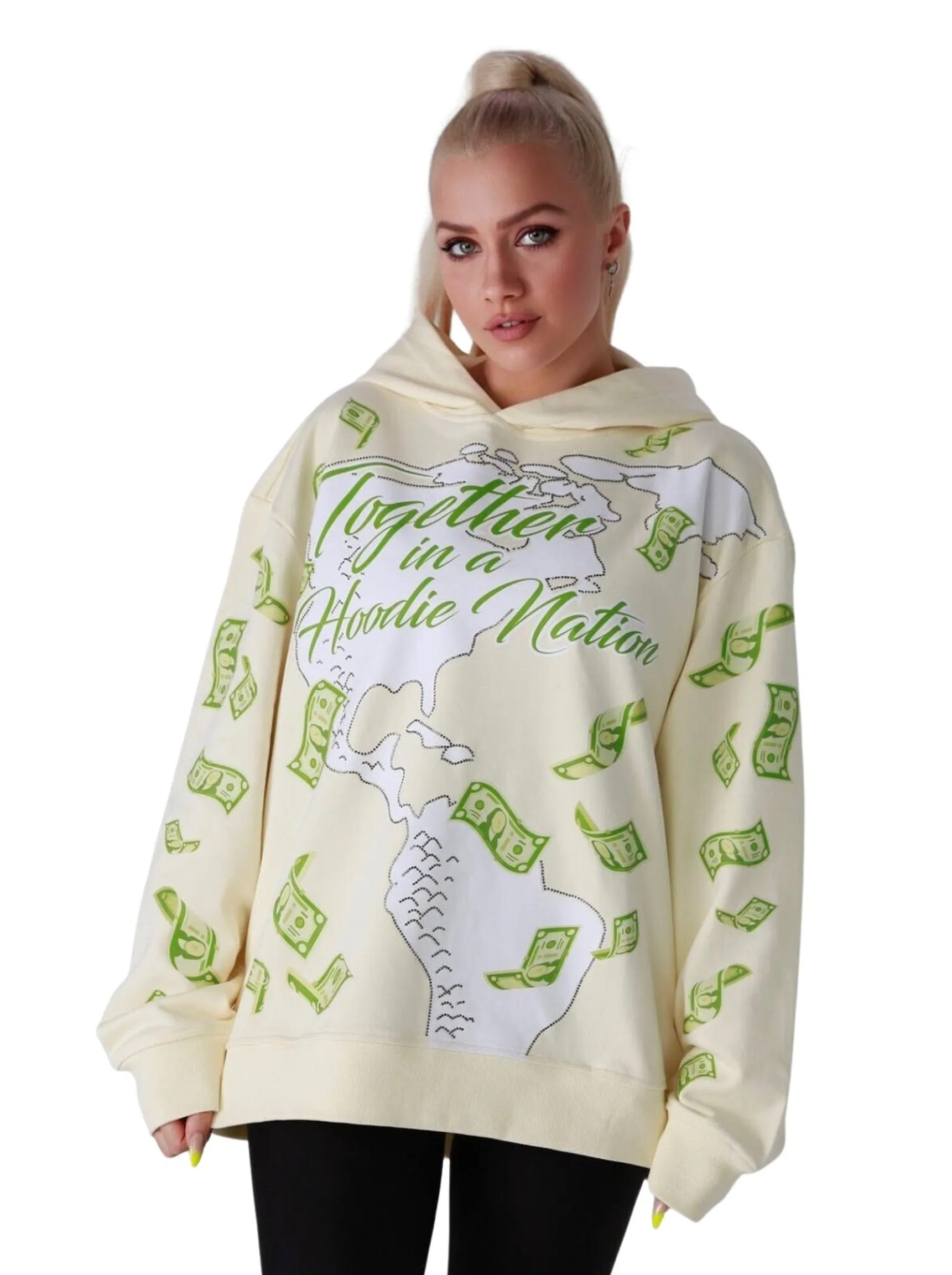 ‘Hoodie Nation’ Rhinestone Affirmation Hoodie - Sand