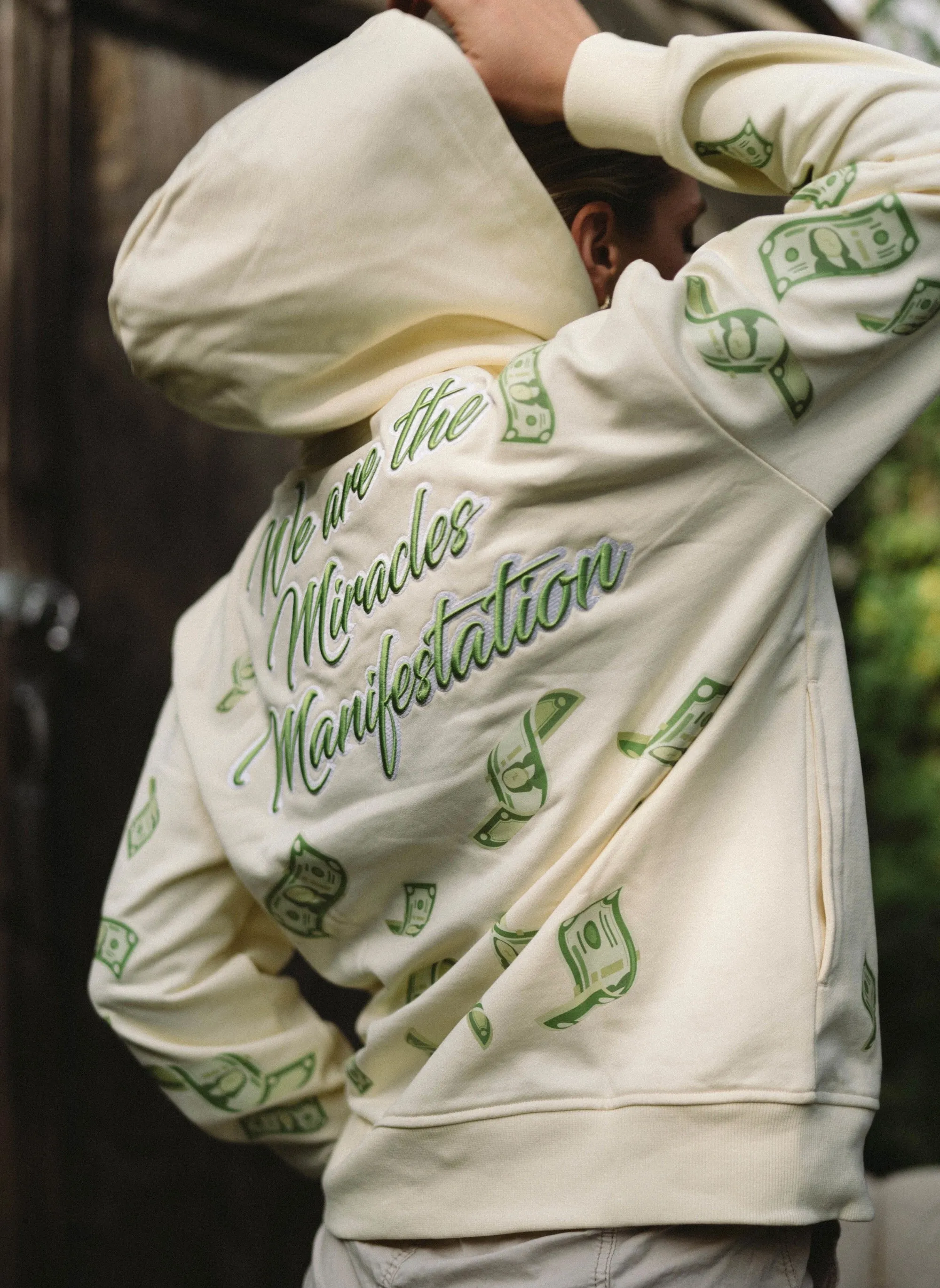 ‘Hoodie Nation’ Rhinestone Affirmation Hoodie - Sand