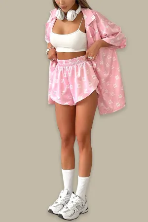 HUP1117 Printed Collared Top & Shorts Set