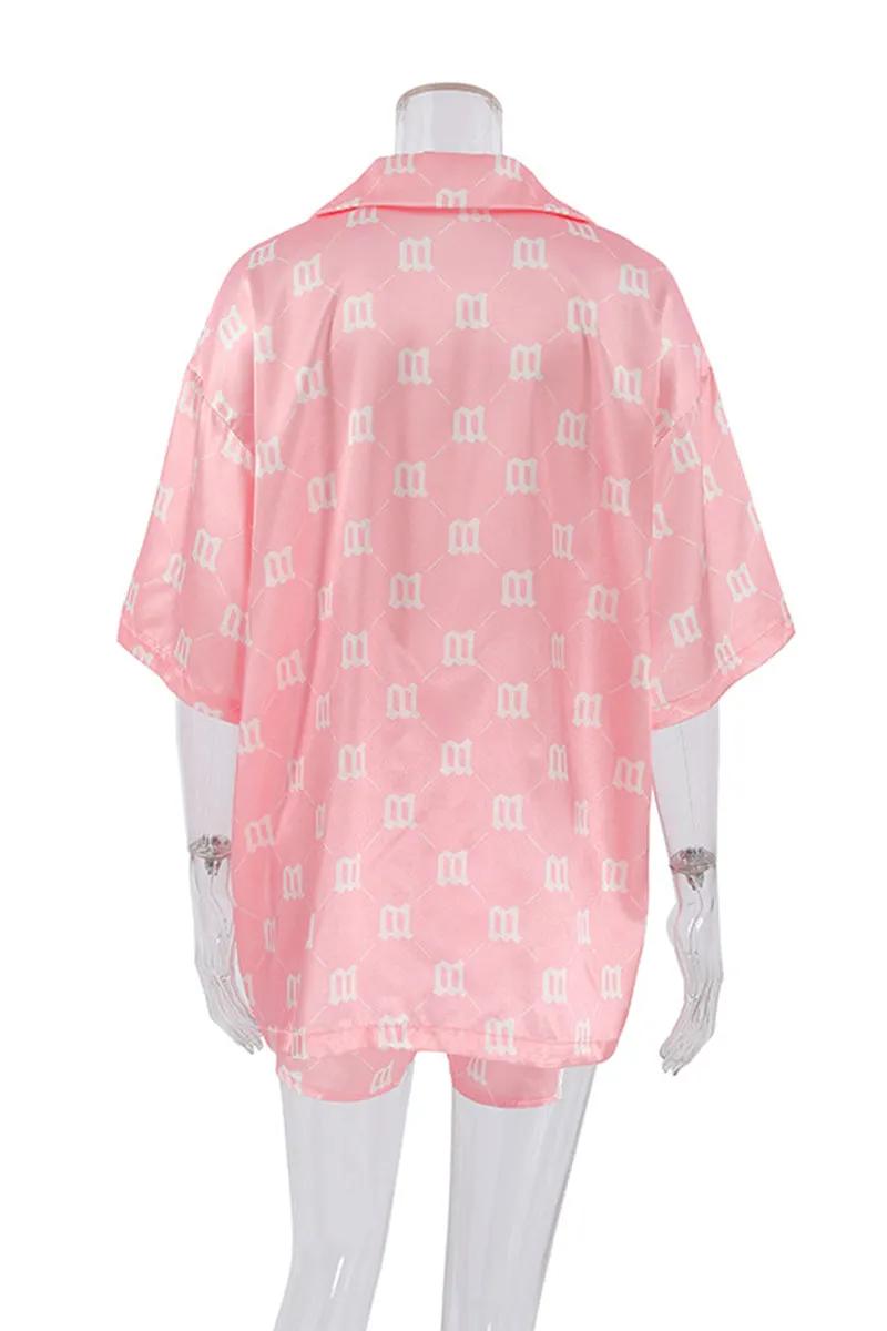 HUP1117 Printed Collared Top & Shorts Set