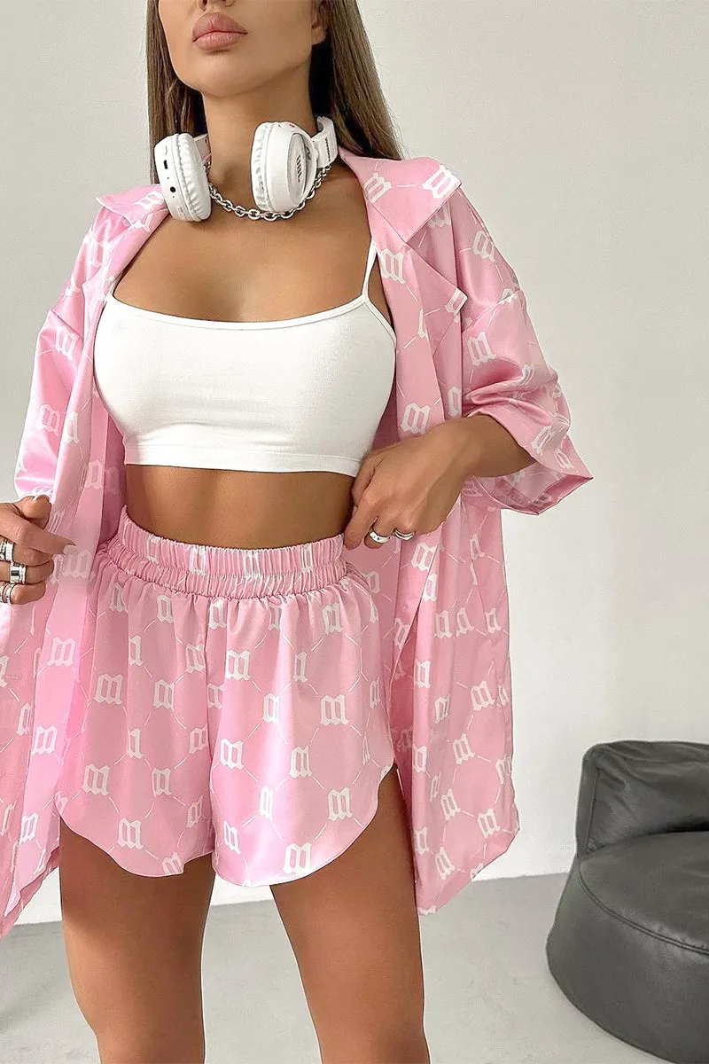 HUP1117 Printed Collared Top & Shorts Set