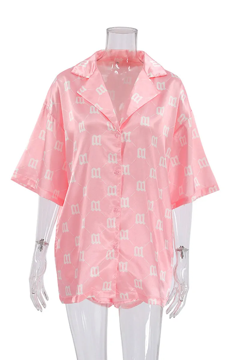 HUP1117 Printed Collared Top & Shorts Set