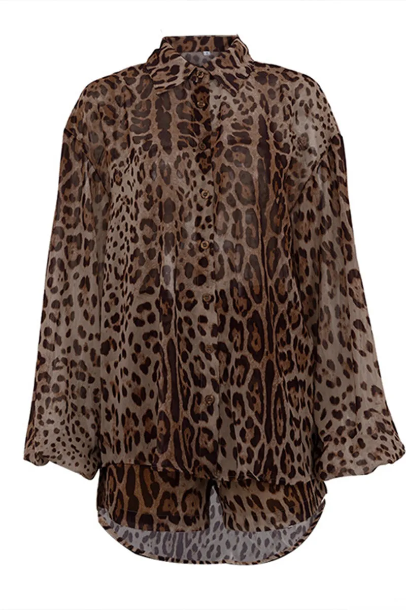 HUQ1043 Leopard Print Top & Shorts Set