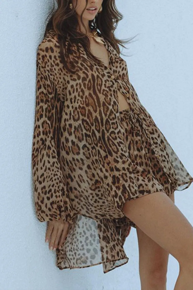 HUQ1043 Leopard Print Top & Shorts Set