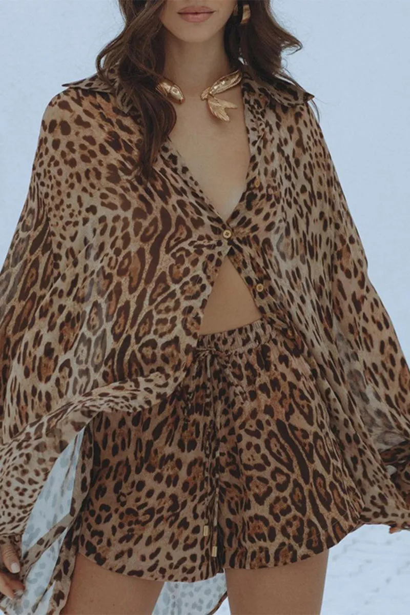 HUQ1043 Leopard Print Top & Shorts Set