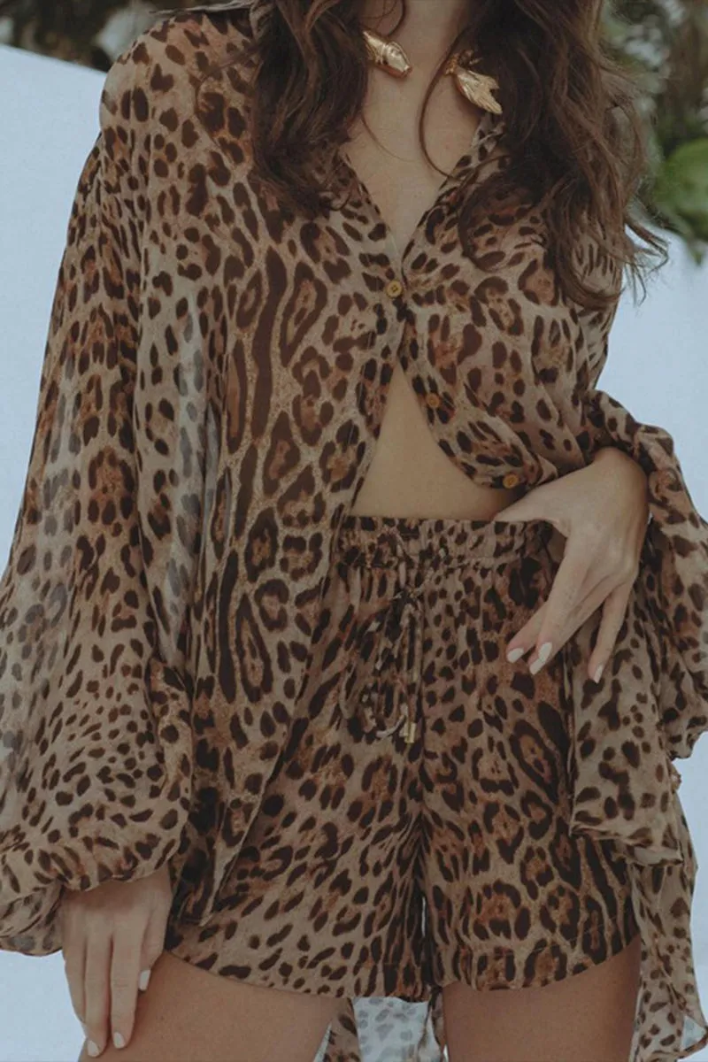 HUQ1043 Leopard Print Top & Shorts Set