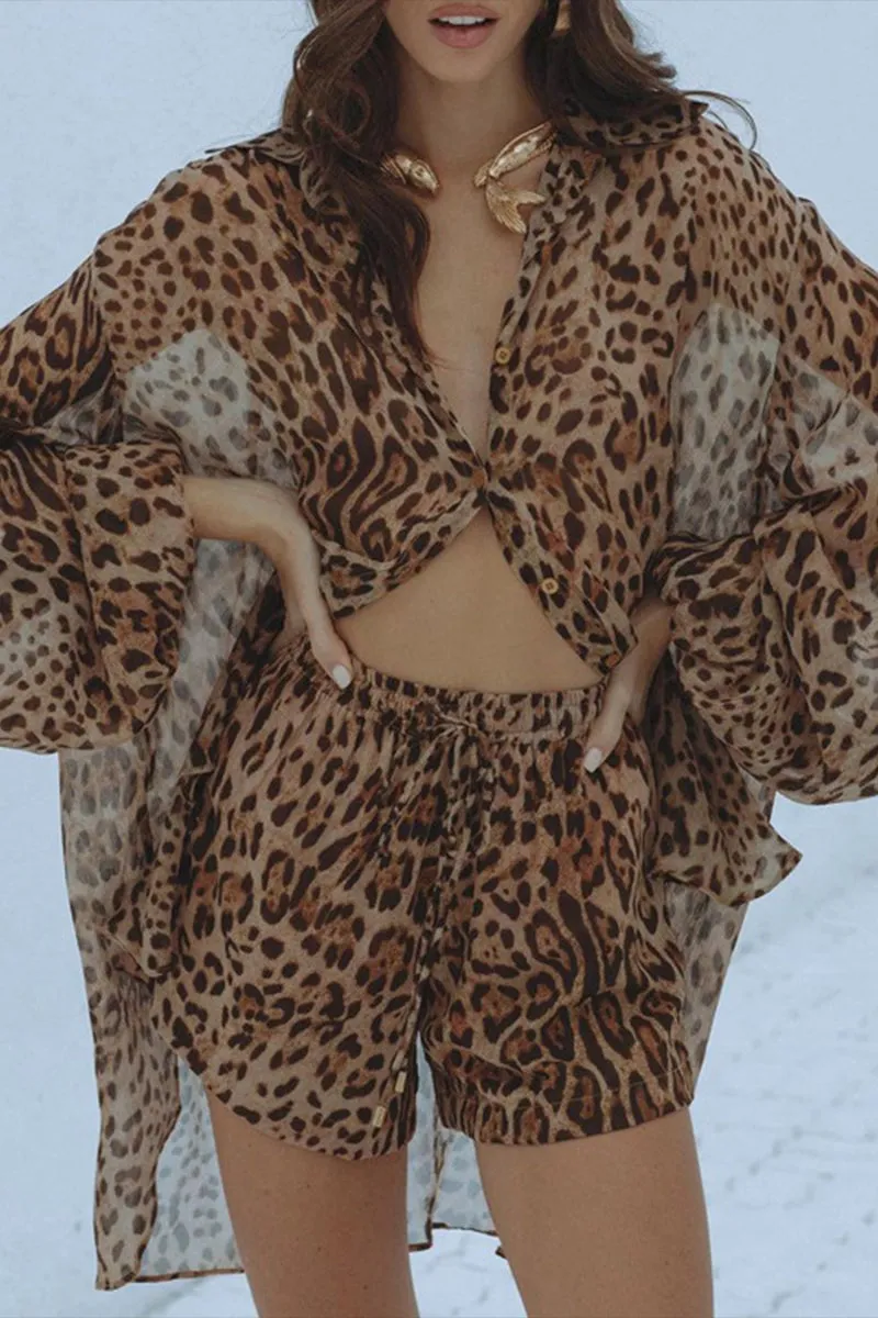 HUQ1043 Leopard Print Top & Shorts Set