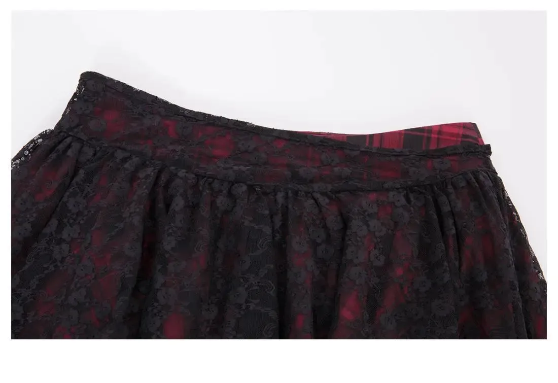 Japanese Harajuku Gothic Lace Plaid High Waist Mini Skirt | Irregular Hem A-Line Y2K Fashion