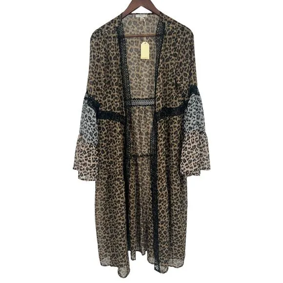 JODIFL Leopard Print Tiered Open Front Sheer Duster Women's Size Small NEW!!!
