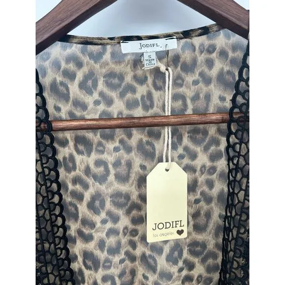 JODIFL Leopard Print Tiered Open Front Sheer Duster Women's Size Small NEW!!!