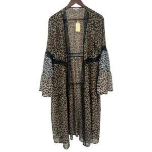JODIFL Leopard Print Tiered Open Front Sheer Duster Women's Size Small NEW!!!
