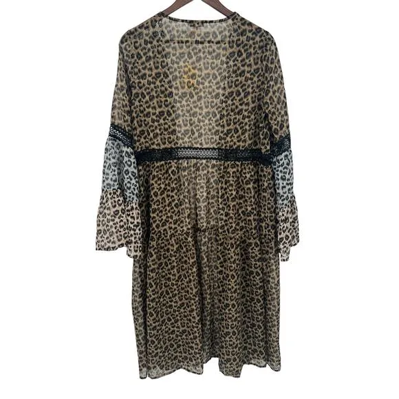 JODIFL Leopard Print Tiered Open Front Sheer Duster Women's Size Small NEW!!!