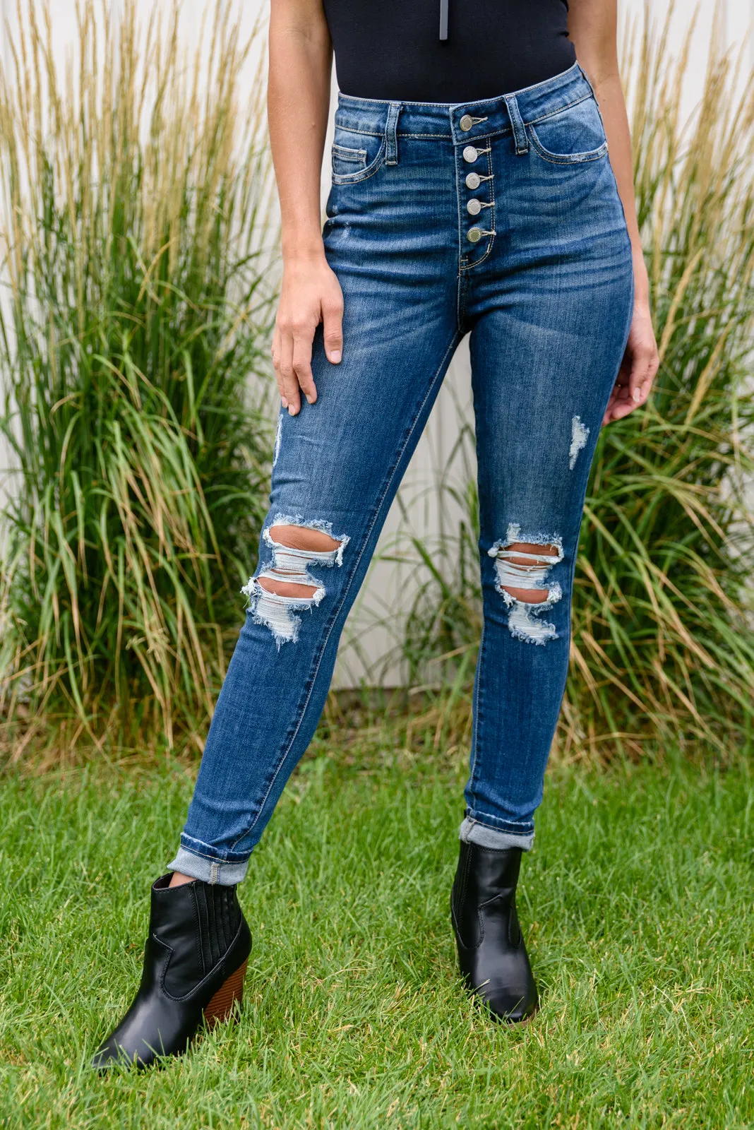 Judy Blue Ari Hi-Rise Button Fly Cuffed Skinny