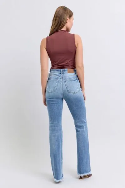 Judy Blue Full Size Raw Hem High Rise Bootcut Jeans ONLINE EXCLUSIVE