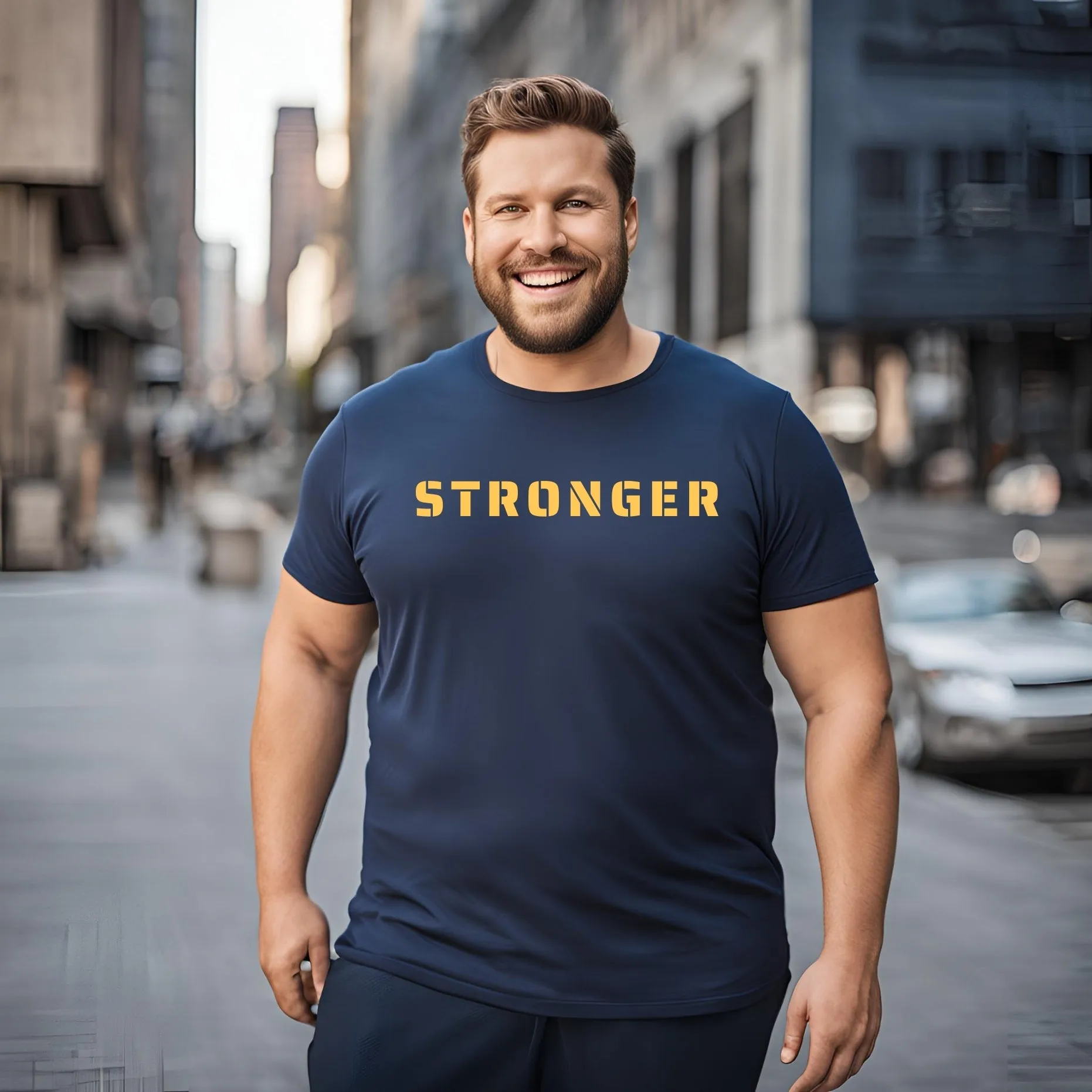 KART BLACK Men's Plus Size Navy Color Tshirts | Regular Fit Round Neck Cotton Tshirts | NVY-STRONGER