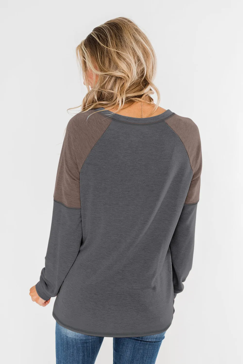 Khaki Color Block Raglan Sleeve Top