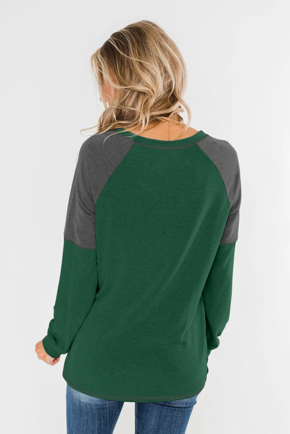 Khaki Color Block Raglan Sleeve Top