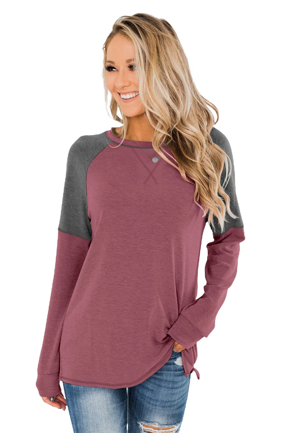 Khaki Color Block Raglan Sleeve Top
