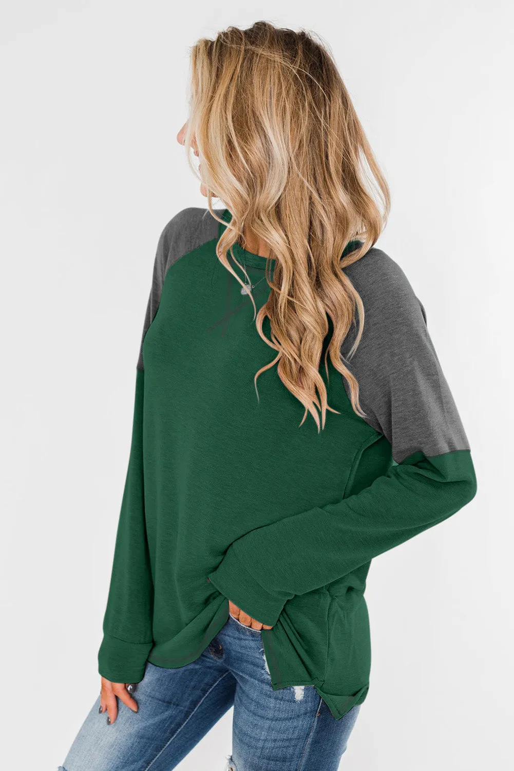 Khaki Color Block Raglan Sleeve Top