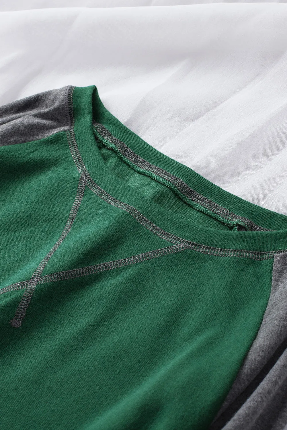 Khaki Color Block Raglan Sleeve Top