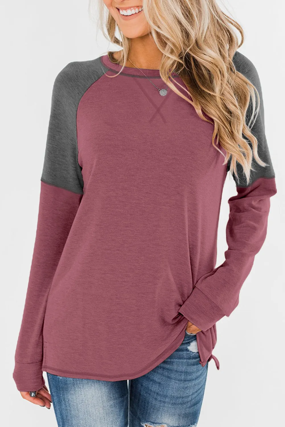 Khaki Color Block Raglan Sleeve Top