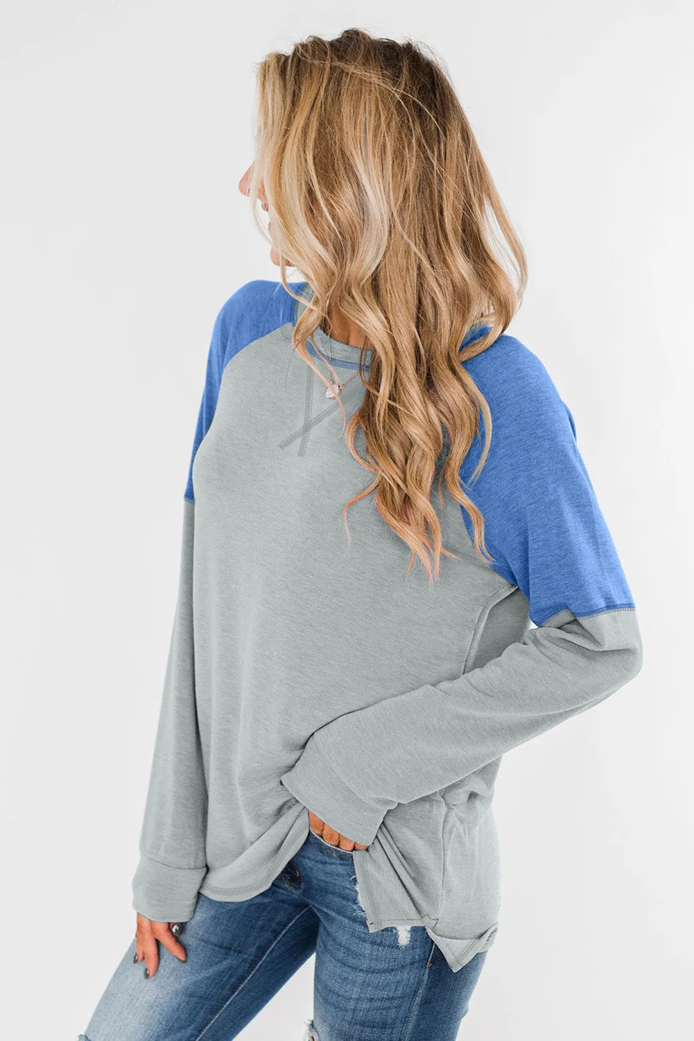 Khaki Color Block Raglan Sleeve Top