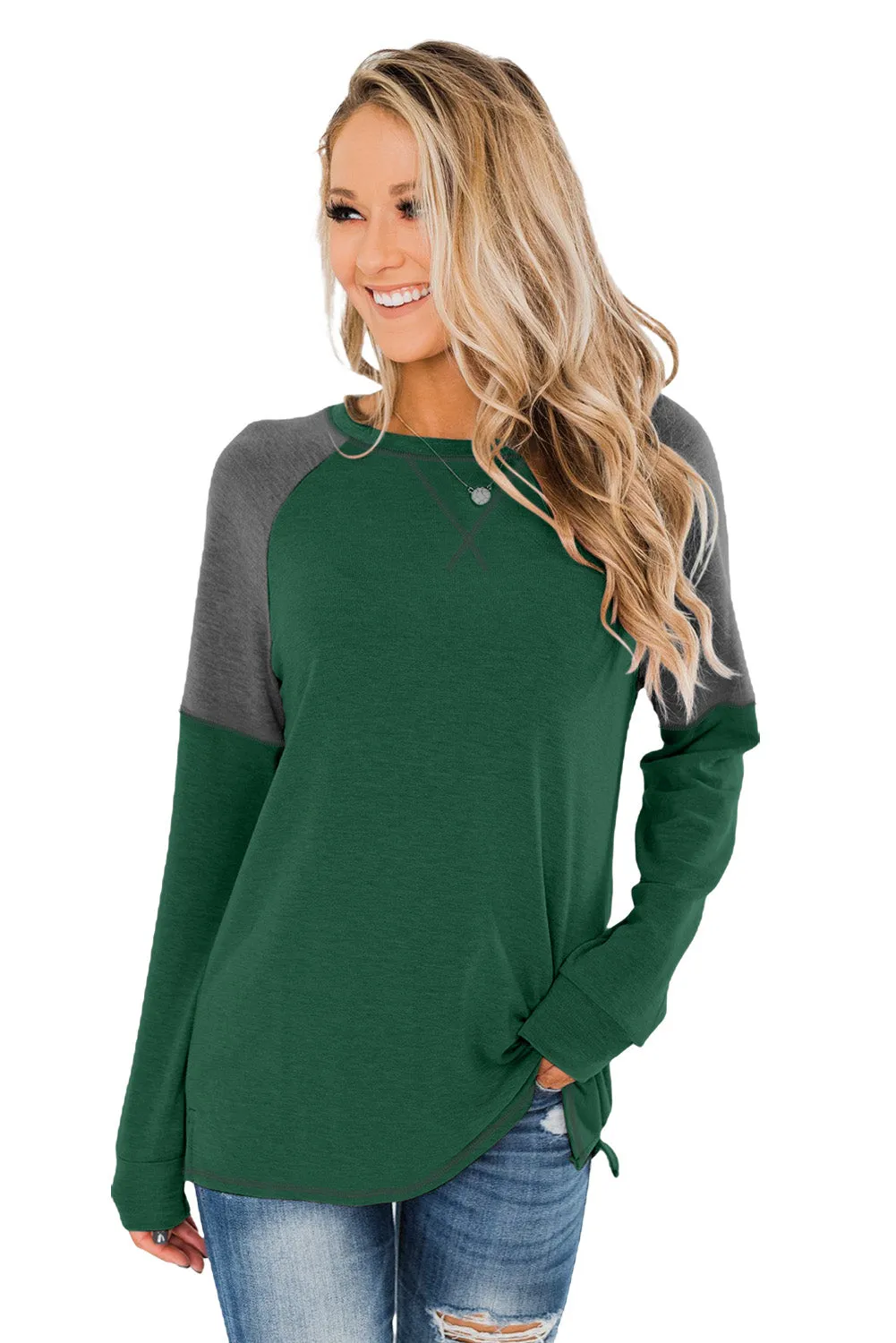 Khaki Color Block Raglan Sleeve Top