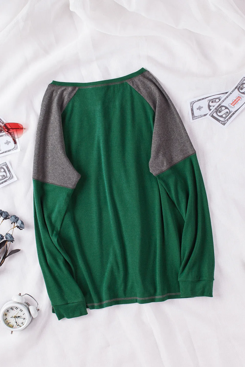 Khaki Color Block Raglan Sleeve Top