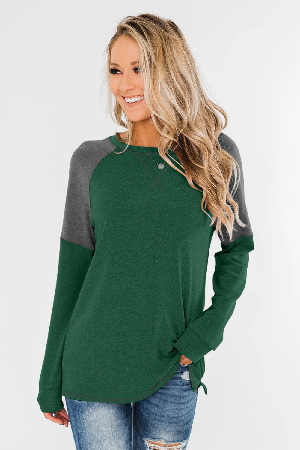 Khaki Color Block Raglan Sleeve Top