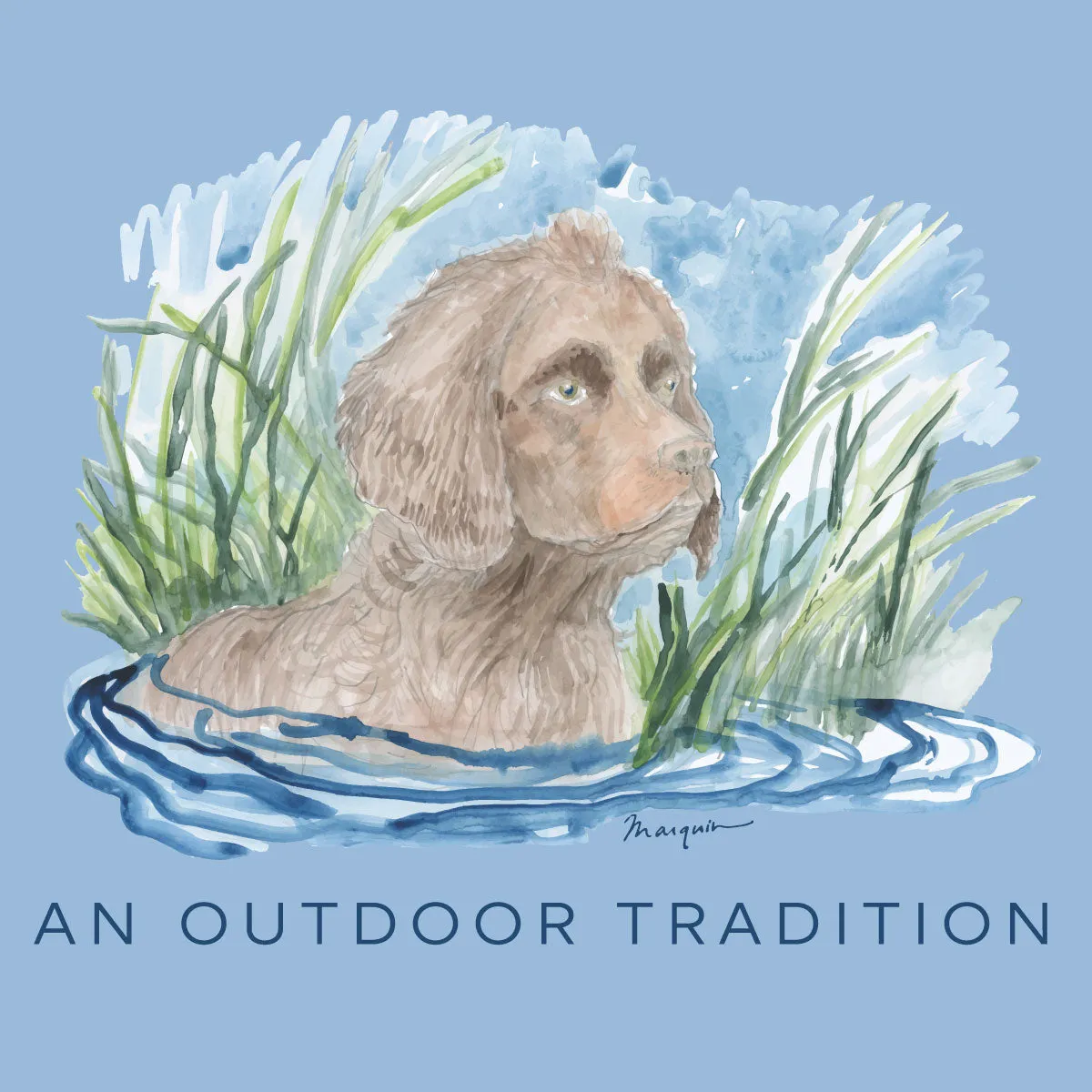 Kids Pro Performance Long Sleeve Fishing T-shirt in Clear Sky Blue Boykin Spaniel