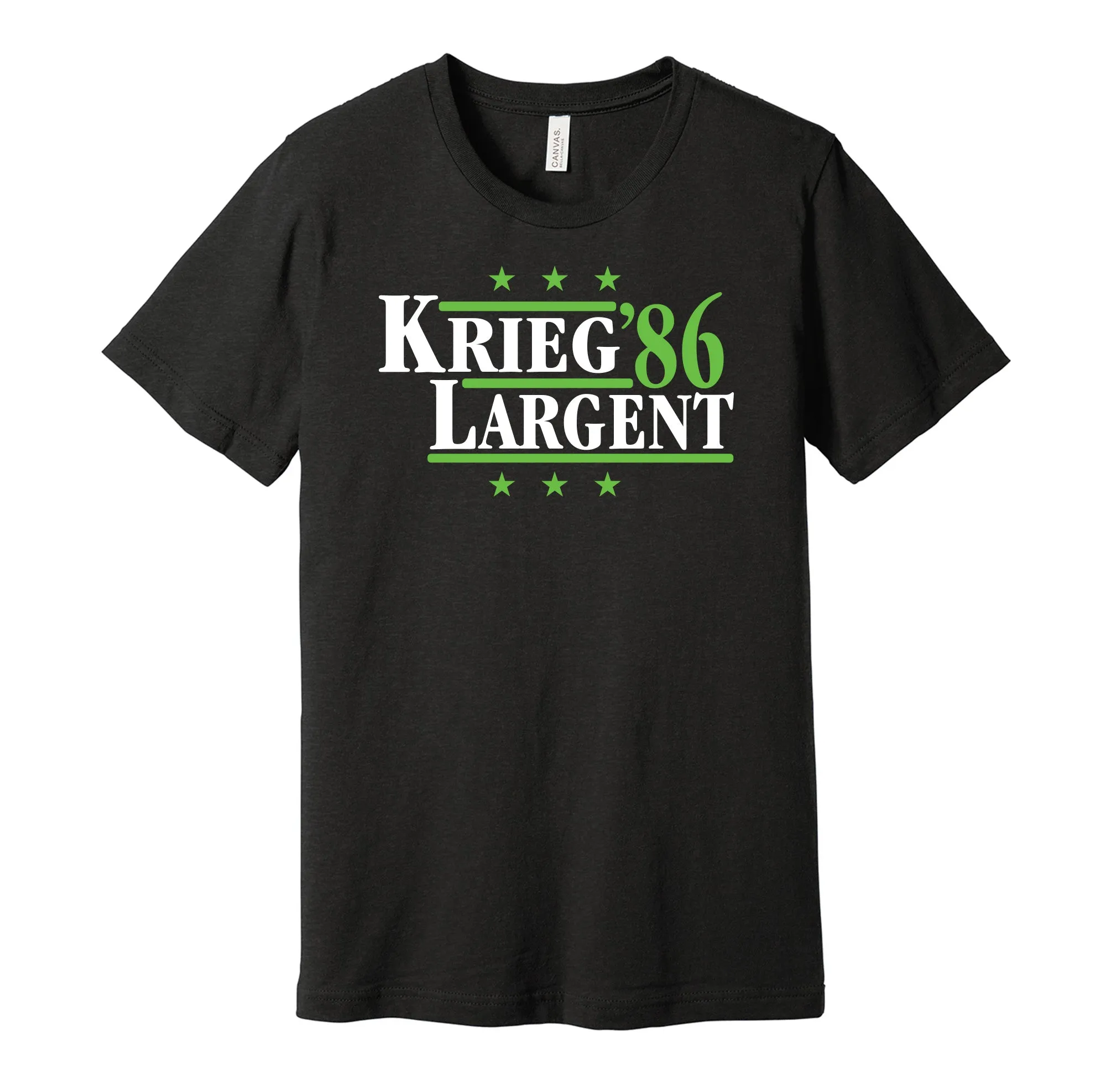 Krieg & Largent '86 - Seattle Football Legends Political Campaign Parody T-Shirt - Hyper Than Hype Shirts