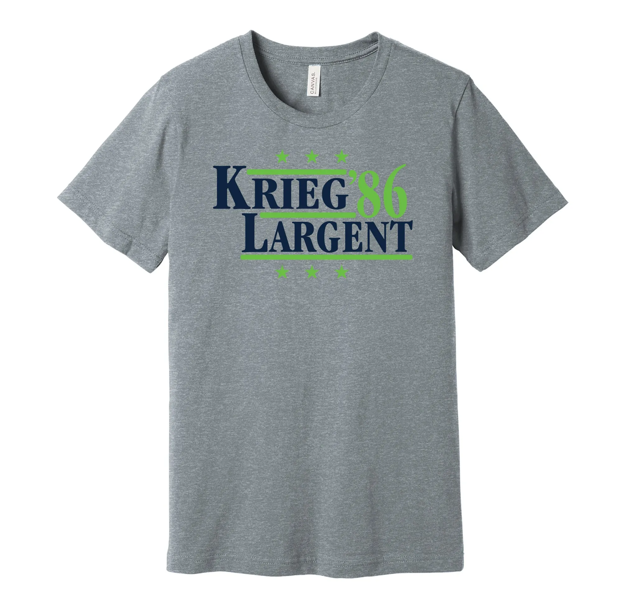 Krieg & Largent '86 - Seattle Football Legends Political Campaign Parody T-Shirt - Hyper Than Hype Shirts