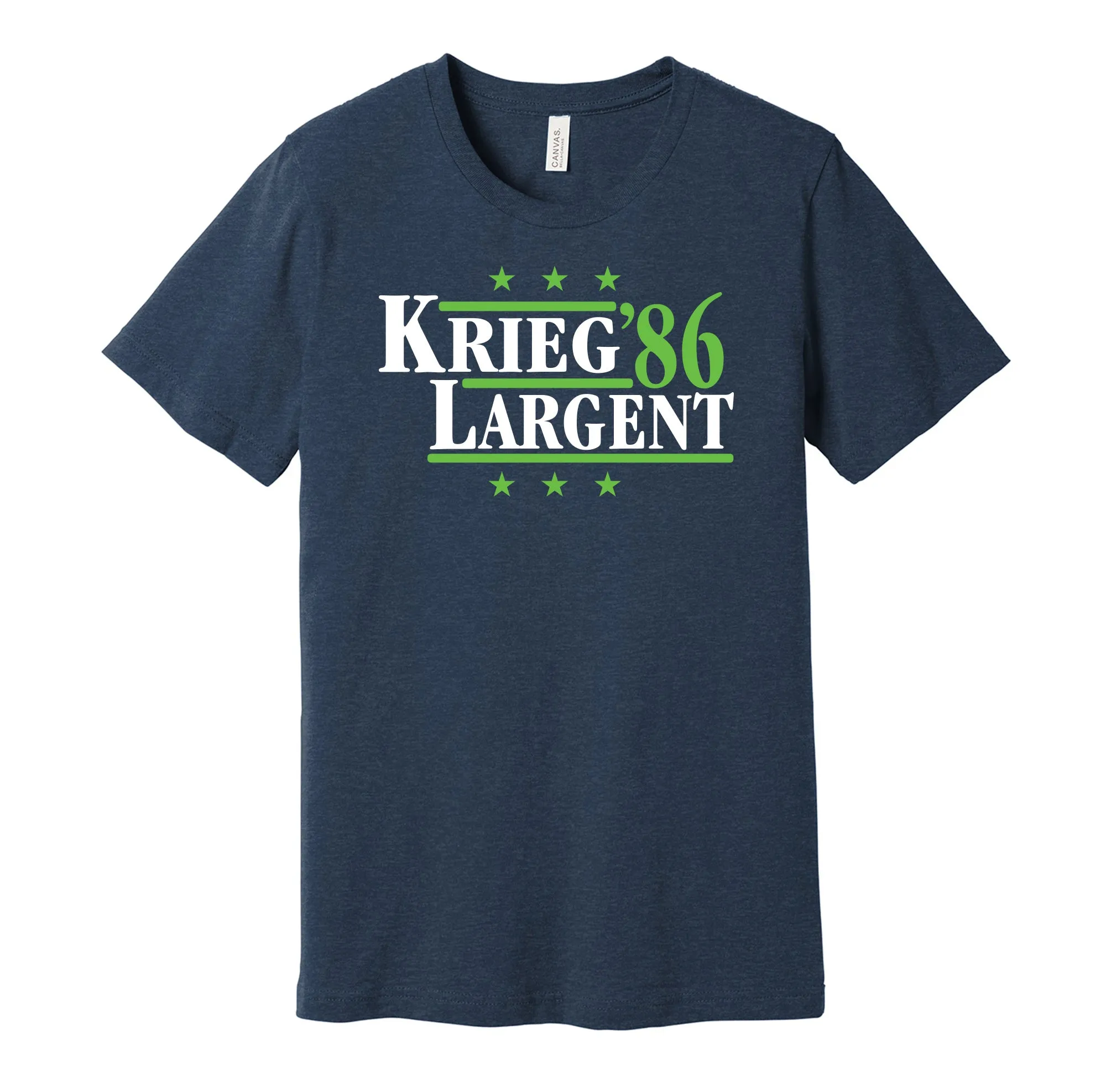 Krieg & Largent '86 - Seattle Football Legends Political Campaign Parody T-Shirt - Hyper Than Hype Shirts