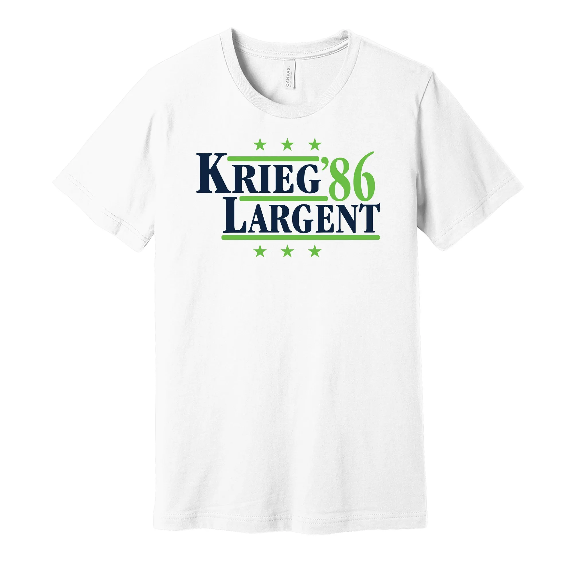 Krieg & Largent '86 - Seattle Football Legends Political Campaign Parody T-Shirt - Hyper Than Hype Shirts