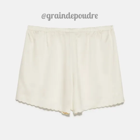 Last One! Rare Zara Ivory Silky Satin Embroidered Pajama Shorts M