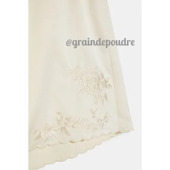 Last One! Rare Zara Ivory Silky Satin Embroidered Pajama Shorts M