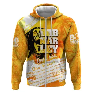 Legend Bob Reggae Afro Zip Hoodie One Love One Heart Tropical Leaf DT02