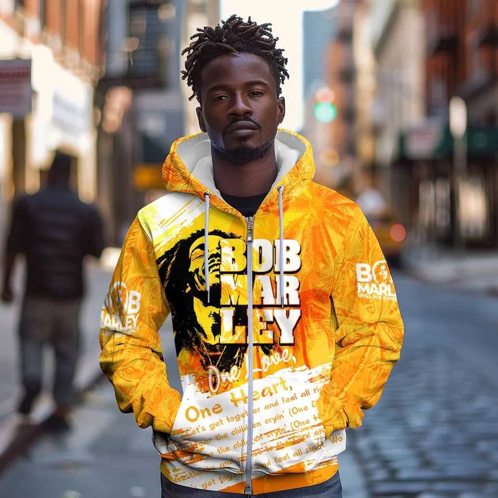 Legend Bob Reggae Afro Zip Hoodie One Love One Heart Tropical Leaf DT02