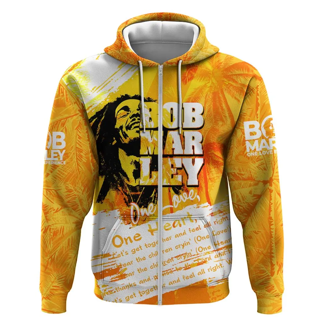 Legend Bob Reggae Afro Zip Hoodie One Love One Heart Tropical Leaf DT02