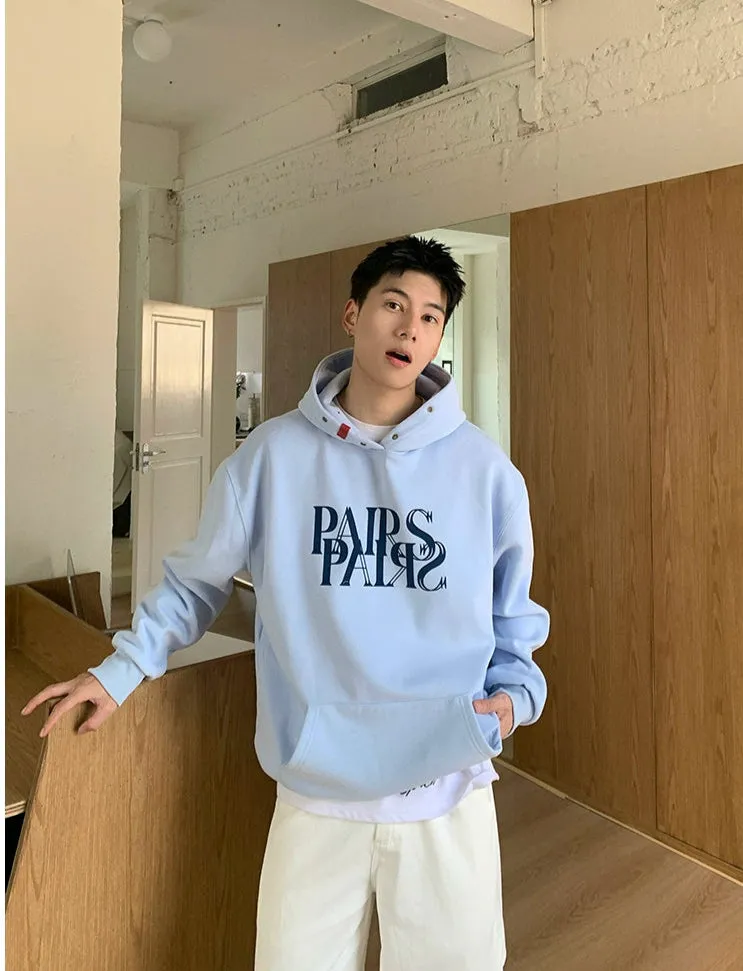 Letter Print Velvet Hooded Sweatshirt