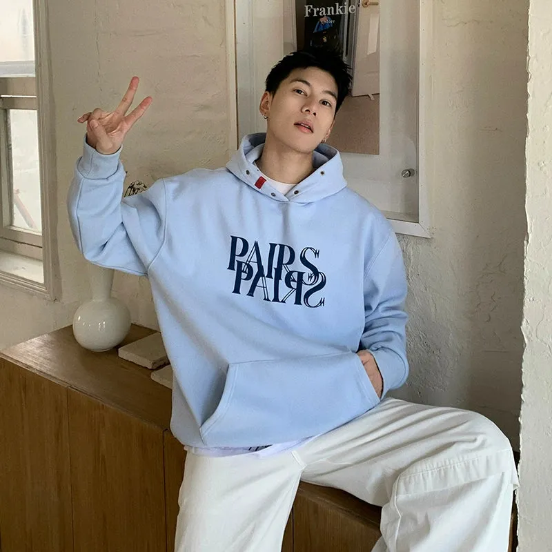 Letter Print Velvet Hooded Sweatshirt