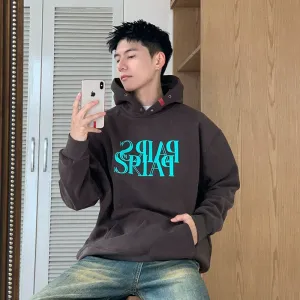 Letter Print Velvet Hooded Sweatshirt