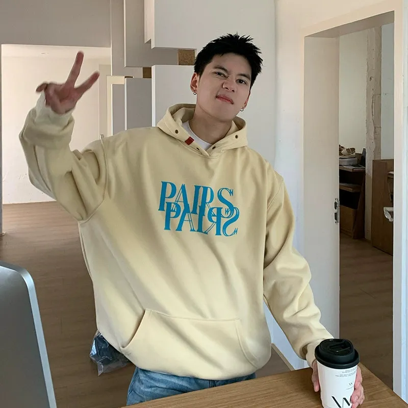 Letter Print Velvet Hooded Sweatshirt