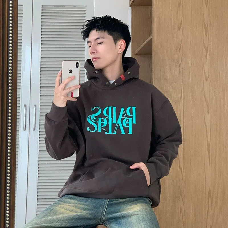 Letter Print Velvet Hooded Sweatshirt