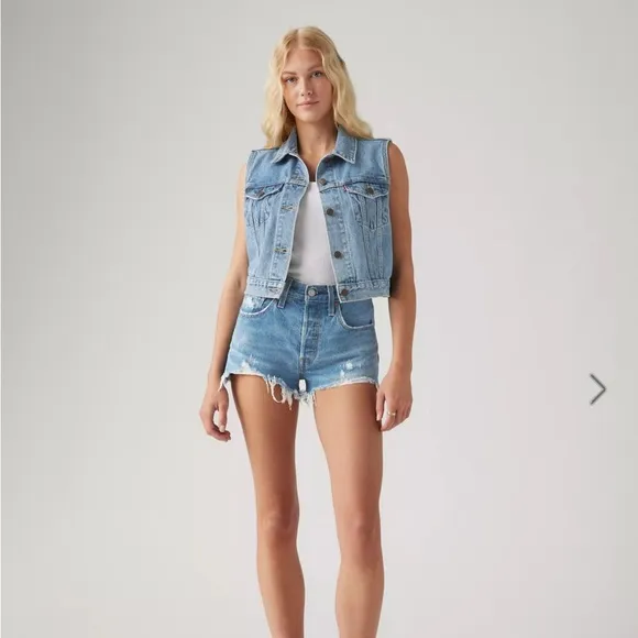 Levi’s Women’s W27 501 High Rise Cut Off Denim Shorts Athens Mid Medium Indigo