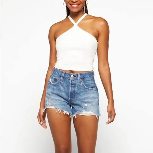 Levi’s Women’s W27 501 High Rise Cut Off Denim Shorts Athens Mid Medium Indigo