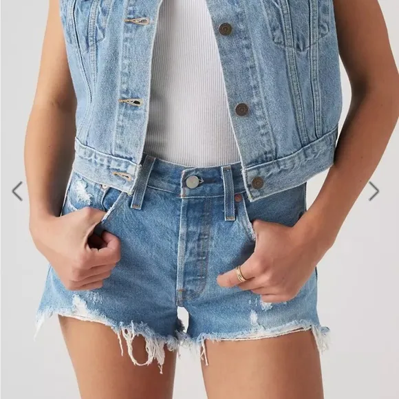 Levi’s Women’s W27 501 High Rise Cut Off Denim Shorts Athens Mid Medium Indigo