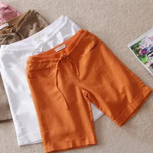 Linen Cotton Loose Shorts Women Short Casual Female Clothing Ladies Shorts Candy Colors