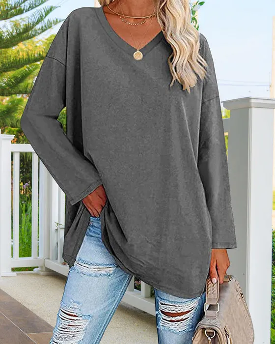Long-sleeved V-neck women's blouse